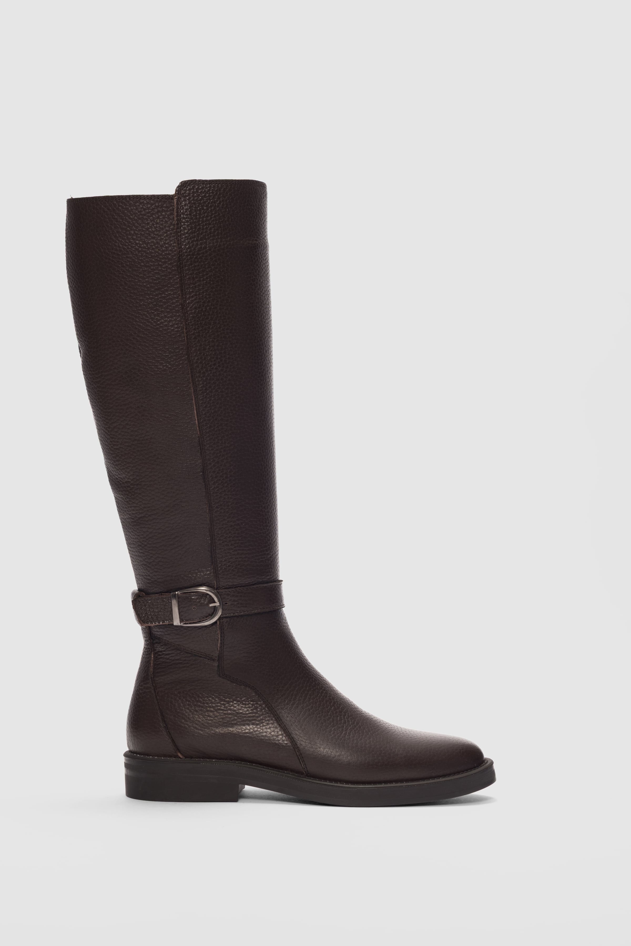 Zevon Hakiki Deri Yandan Fermuarlı Bilekten Ayarlanabilir Toka Detaylı Kadın Çizme- KAHVERENGİ