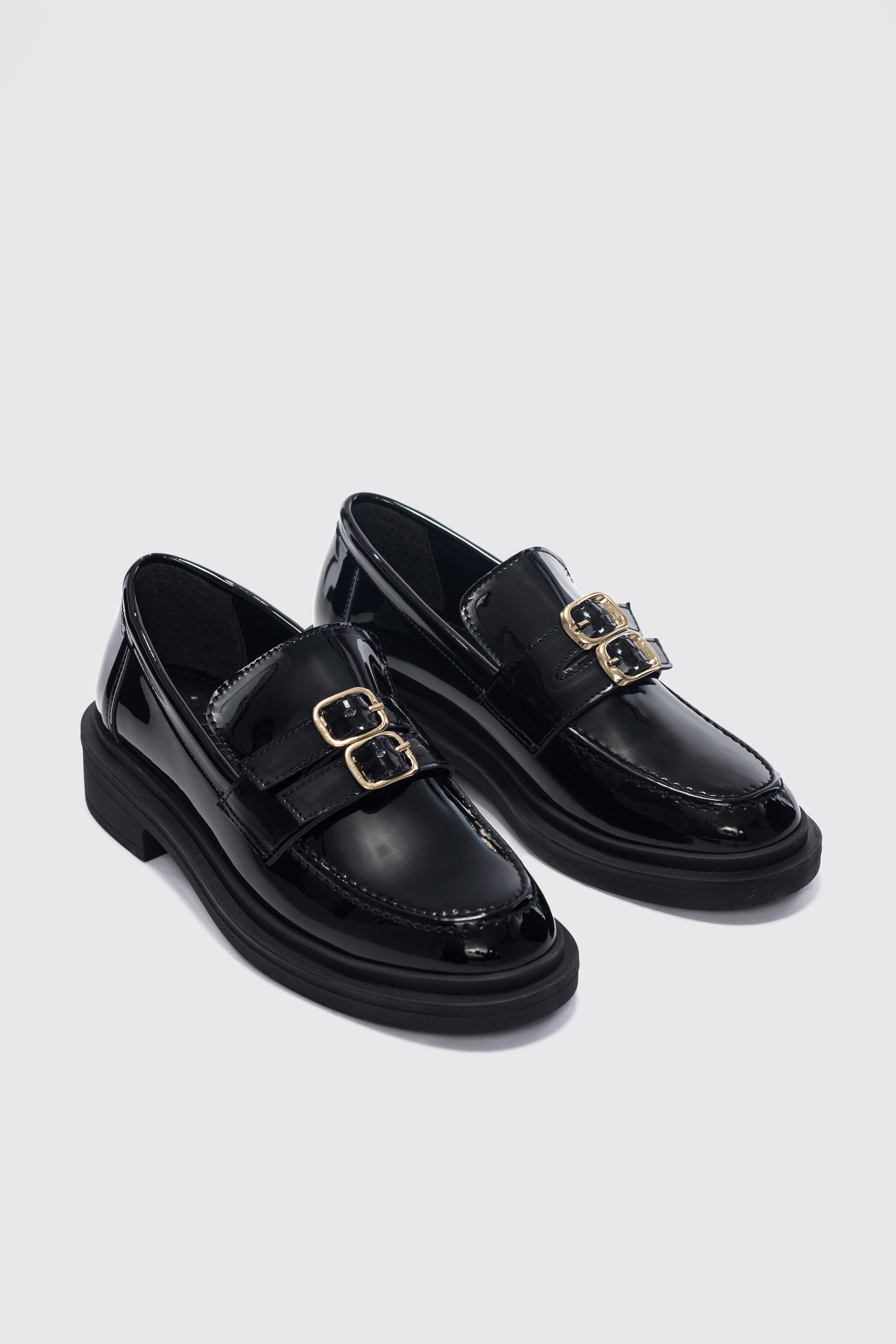 Gavin Çift Ayarlanabilir Gold Toka Detaylı Ortopedik Kadın Loafer- SİYAH RUGAN
