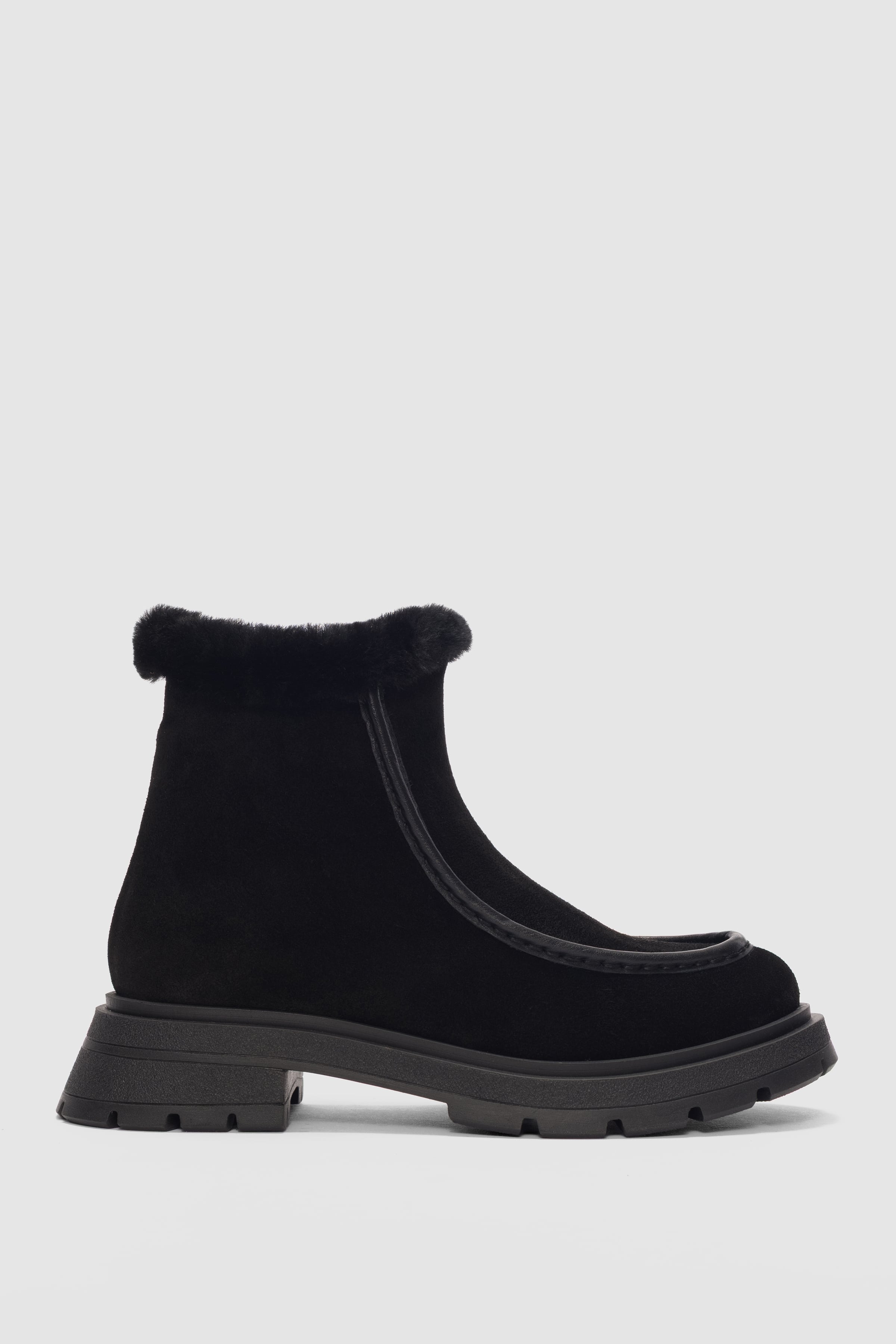 Corine Hakiki Deri Kürk Detaylı Yandan Fermuarlı Kadın Bot- SİYAH SÜET