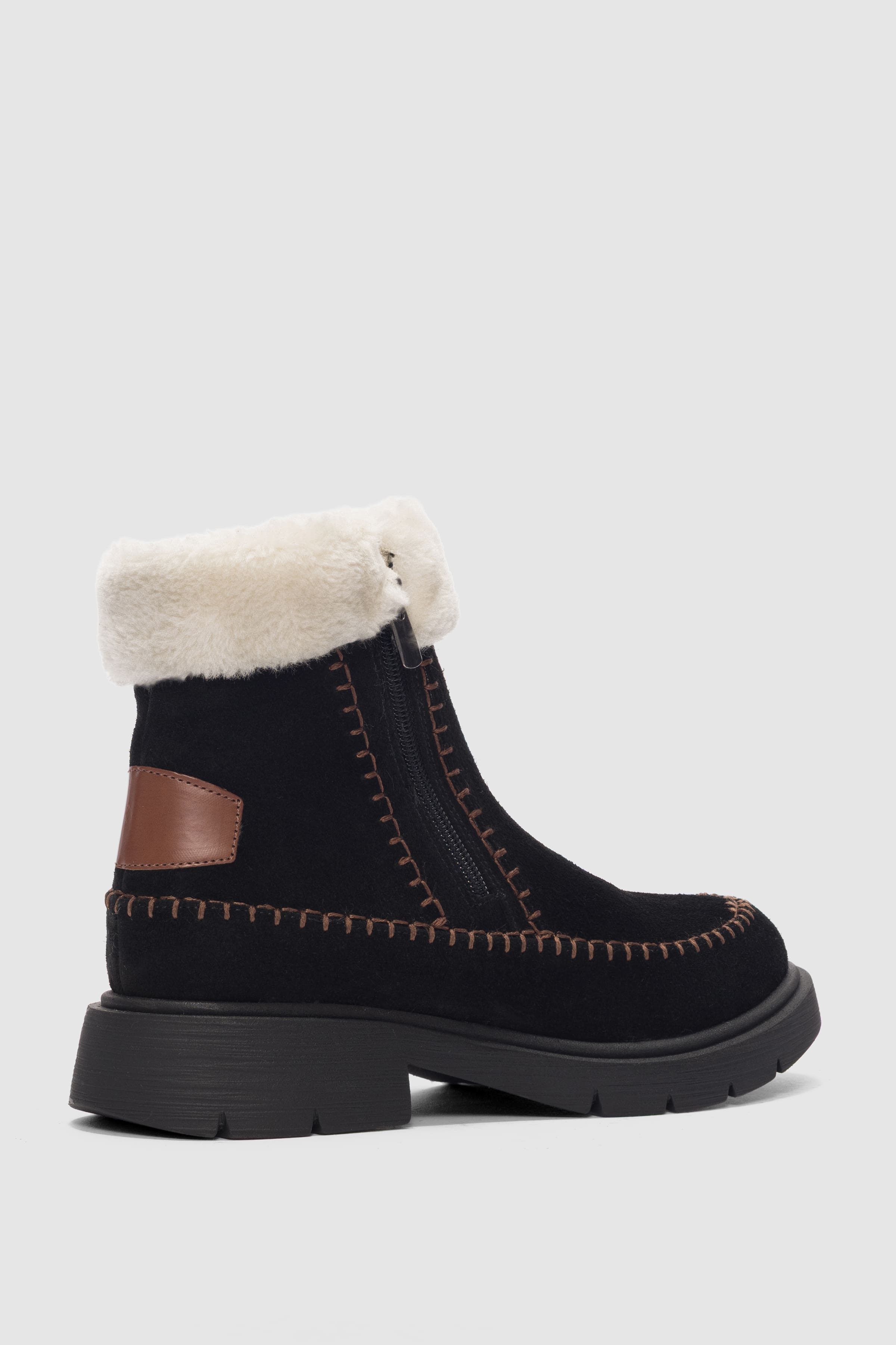 Sorella Hakiki Deri Yanlardan Fermuarlı Kadın Bot- SİYAH SÜET