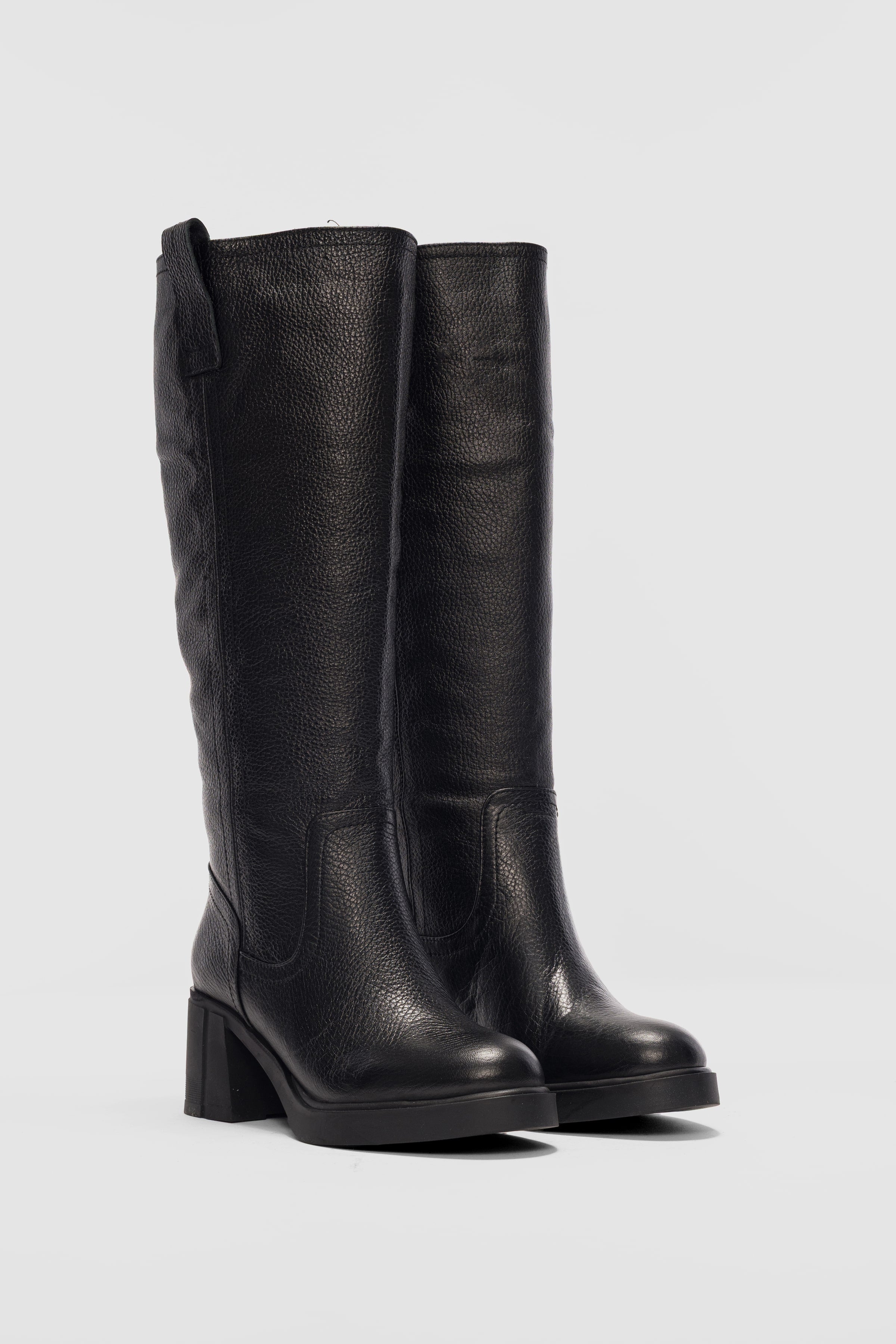Werny Hakiki Deri Kalın Topuklu Kadın Çizme-SİYAH