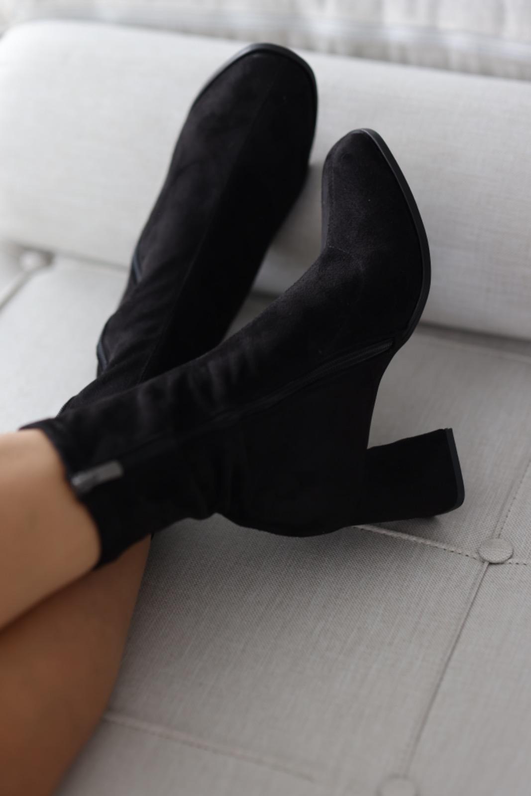 Pensa Kısa Topuklu Streç Bot- SİYAH SÜET