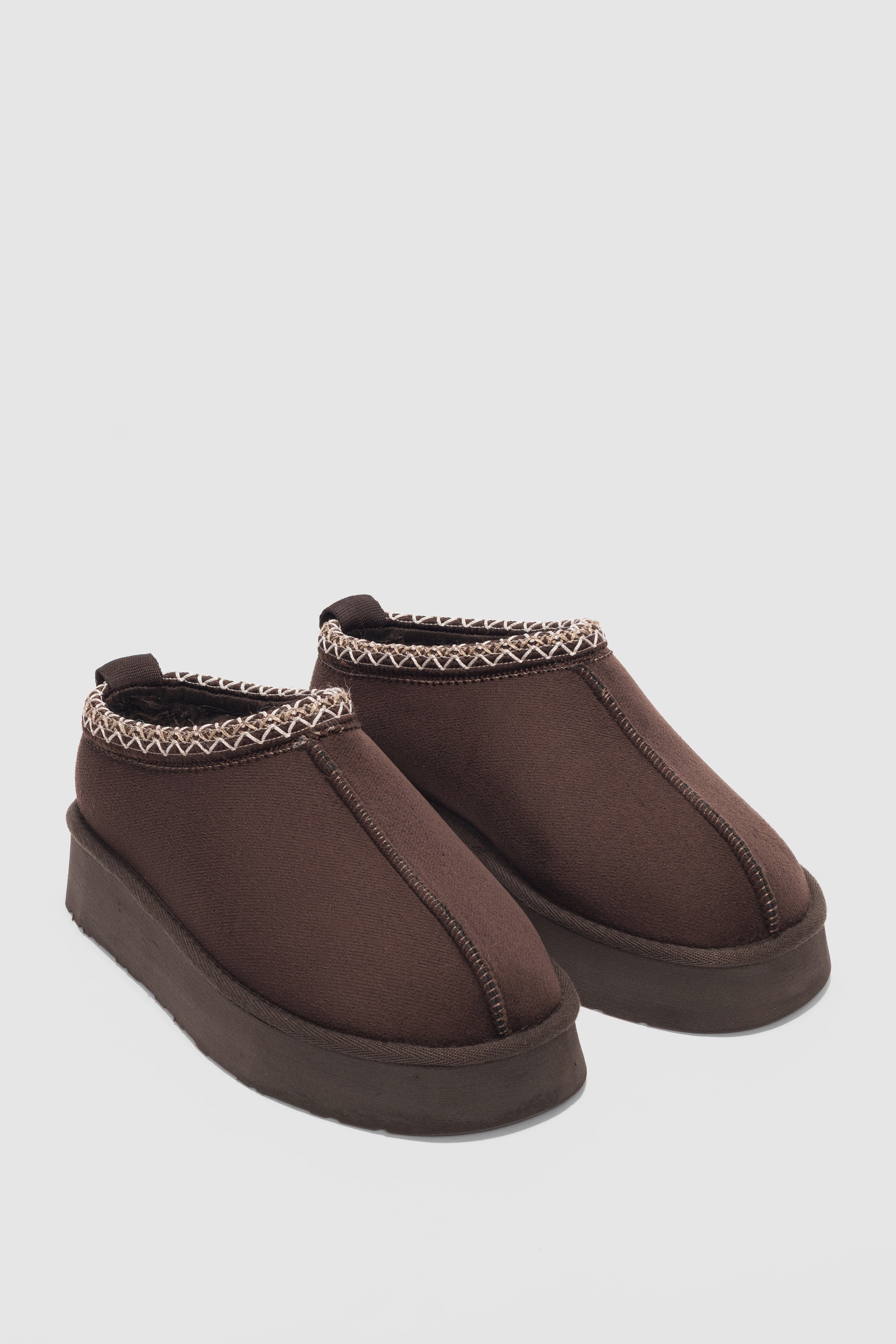 Velina İçi Kürklü Düz Taban Kadın Terlik- KAHVE SÜET