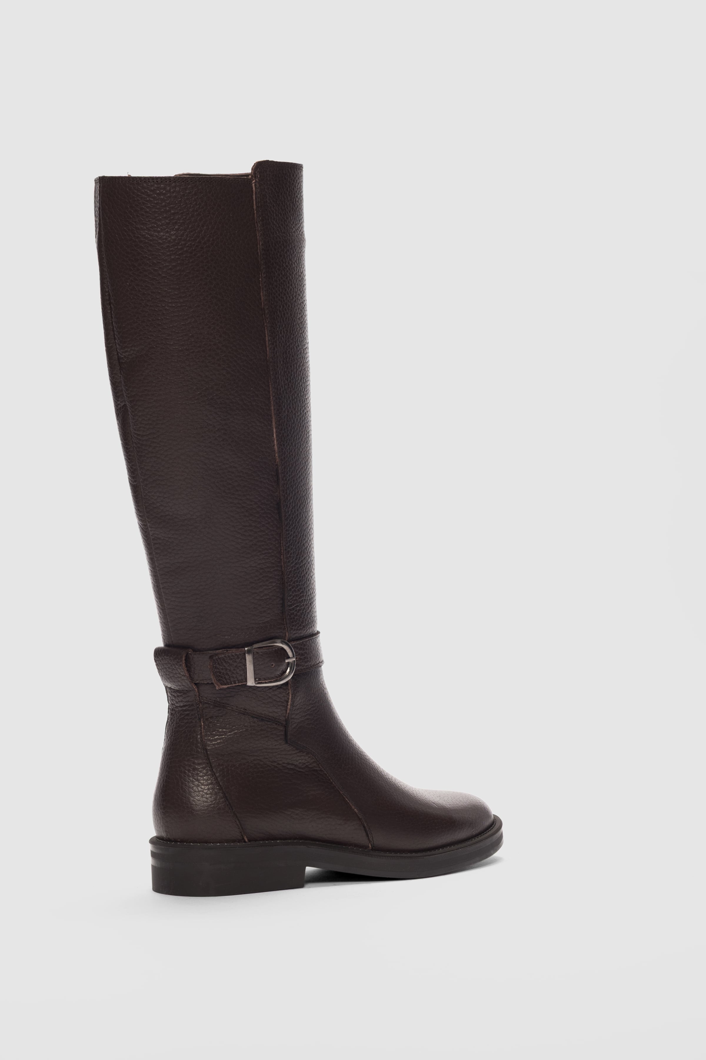 Zevon Hakiki Deri Yandan Fermuarlı Bilekten Ayarlanabilir Toka Detaylı Kadın Çizme- KAHVERENGİ