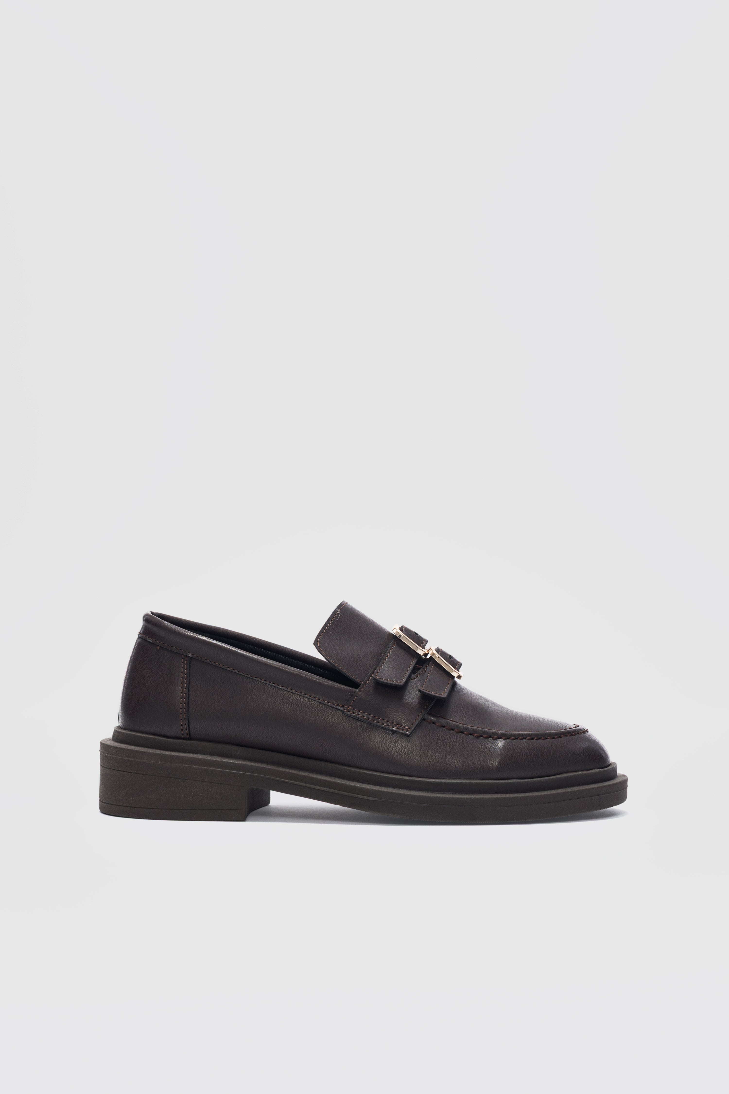 Gavin Çift Ayarlanabilir Gold Toka Detaylı Ortopedik Kadın Loafer- Acı Kahve