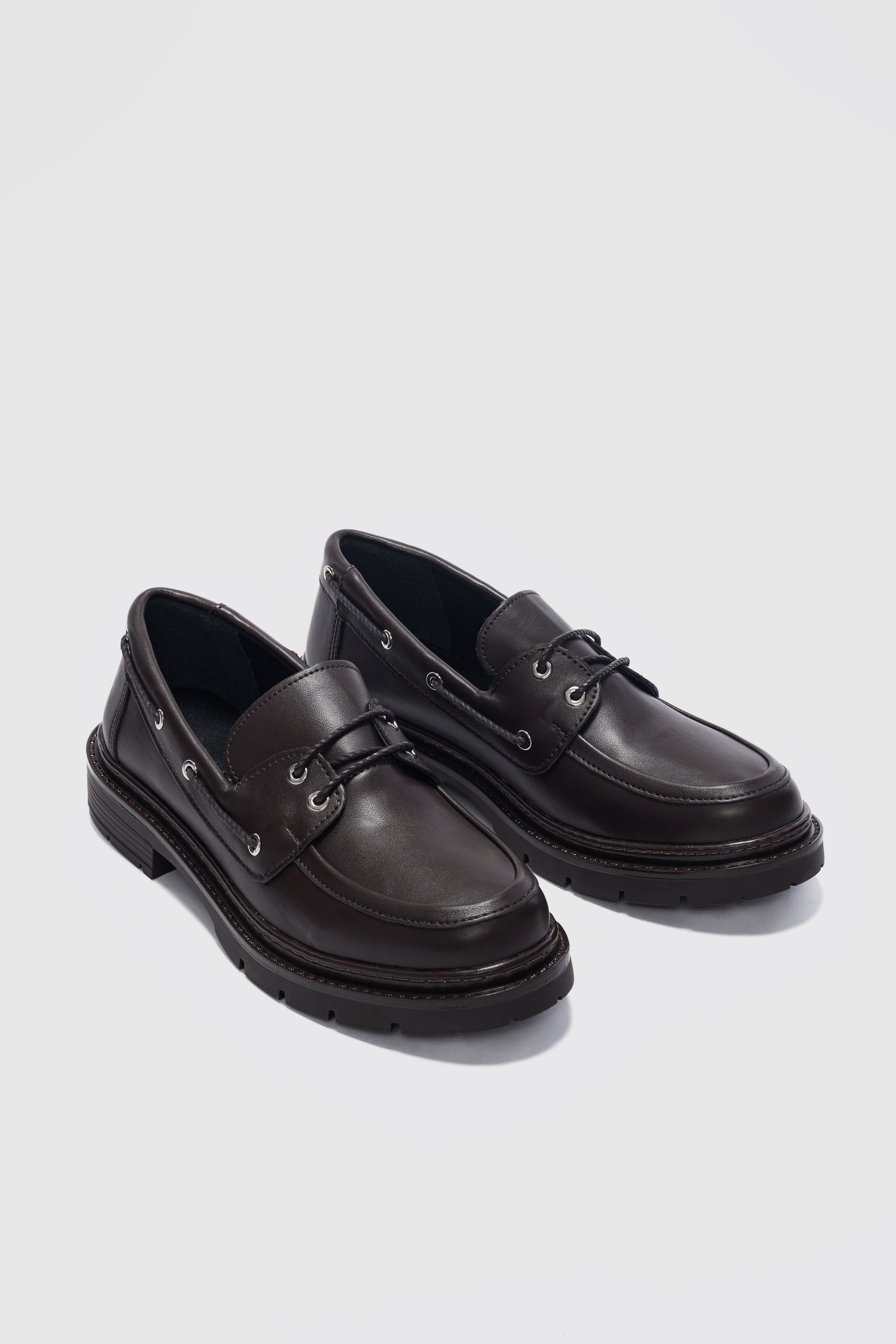 Avalin Alçak Topuklu Bağcık Detaylı Kadın Loafer- Acı Kahve