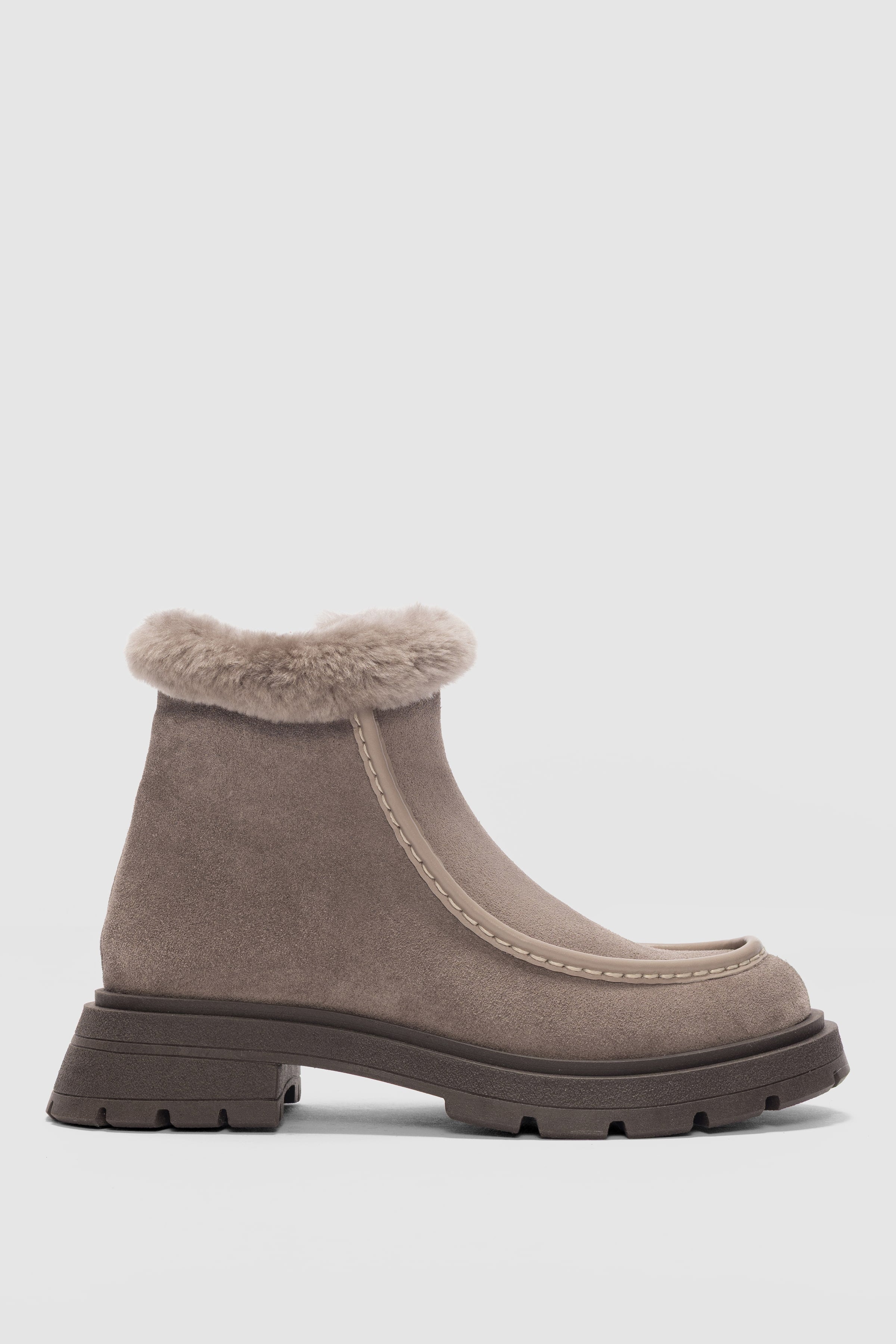 Corine Hakiki Deri Kürk Detaylı Yandan Fermuarlı Kadın Bot- GRİ SÜET