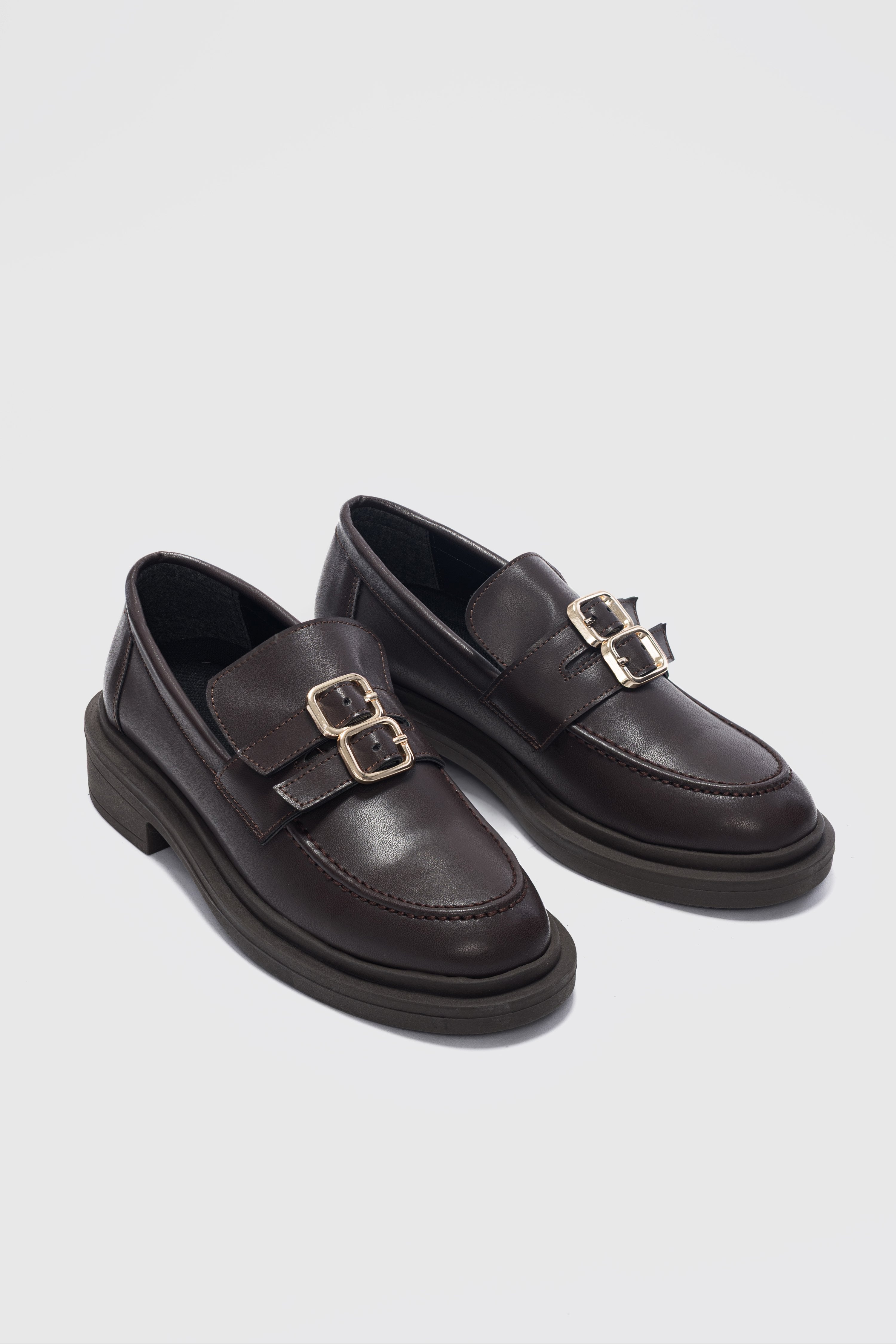 Gavin Çift Ayarlanabilir Gold Toka Detaylı Ortopedik Kadın Loafer- Acı Kahve